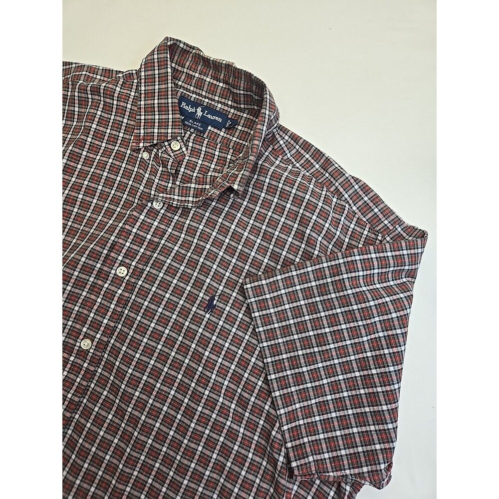 Ralph Lauren Button Down Short Sleeve Blake Red Green Plaid Shirt Men's Large - Picture 3 of 8